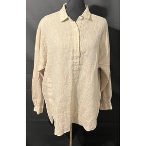 J McLaughlin Linen Shirt Womens XL Beige Long Sleeve Henley Tunic Top Casual